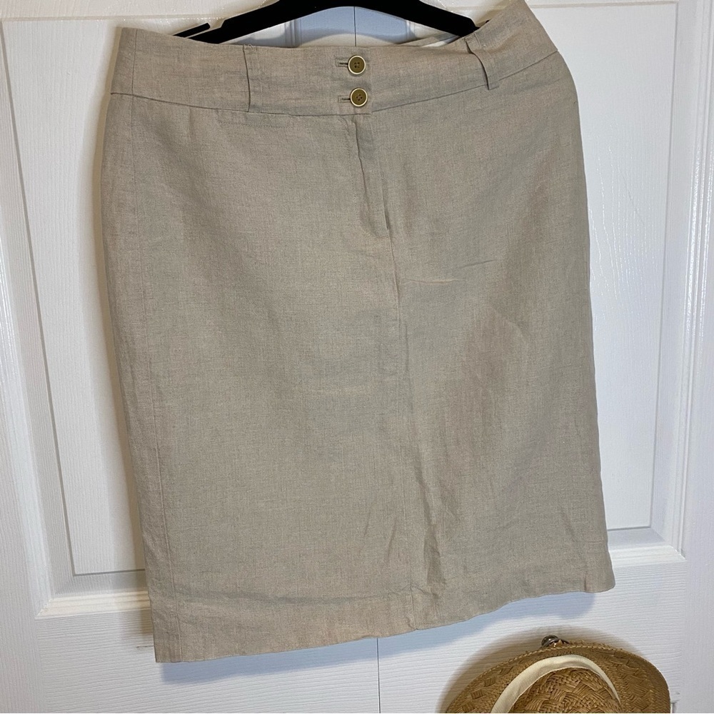 Banana Republic linen lined pencil skirt beige tan khaki Beach Work Summer size6